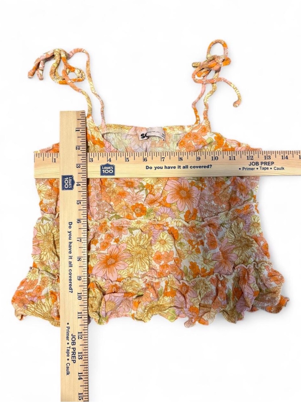 SO Floral Tie-Shoulder Ruffle Tank - Orange, Pink, Yellow - Picture 5 of 5